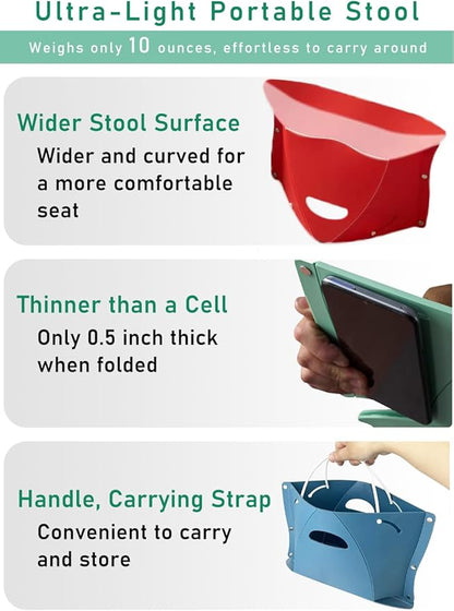 Folding Lightweight Portable Stool, Thickness of 0.5 In, Collapsable Foldable Travel Potty Stool, Footrest for Air Travel. Opens Easy for Camping Hiking Picnic Fishing Subway Party or Ball Game (Blue)