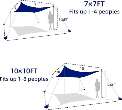 UMARDOO Family Beach Tent Canopy Sun Shade Portable 7×7FT, Large Wind Resistance Beach Sun Shelter Easy Setup with Packable Carry Bag for Outdoor Travel UPF 50+(Blue)
