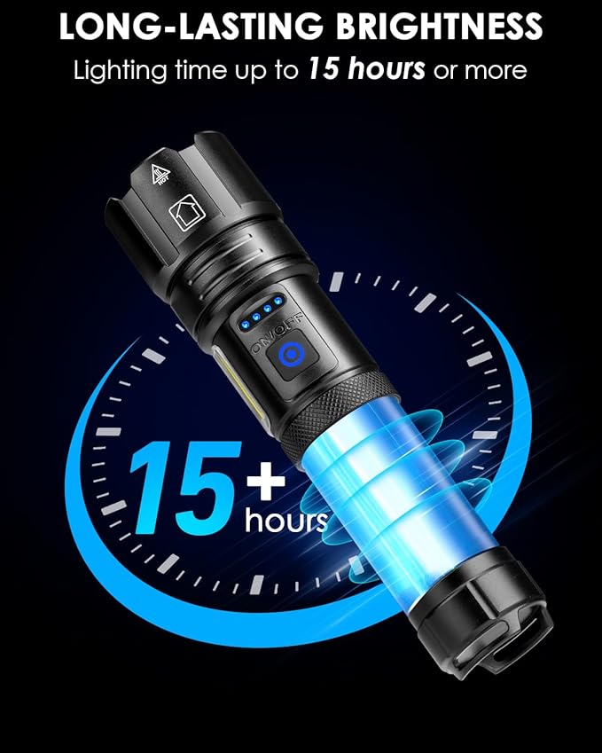 Flashlights High Lumens Rechargeable, 990000 Lumens Bright Flash Light, Powerful LED Flashlights, 15h Runtime, IPX7 Waterproof Flashlights for Home, Camping, 7 Modes