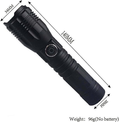 Ultra-Bright 10000 Lumen Rechargeable LED Flashlight - Zoomable, Water-Resistant, and Adjustable Brightness - Versatile Emergency Torch with 4 Modes for Outdoor Activities - Ideal for Camping, Hiking