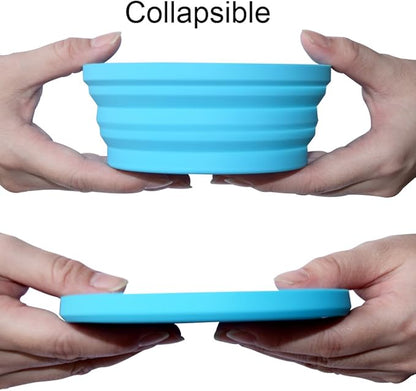 Silicone Expandable Collapsible Bowl for Travel Camping Hiking, Blue (1 Pack)