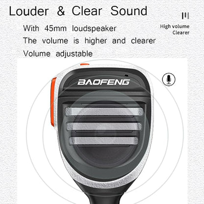 BAOFENG BF-F8HP Microphone Speaker Handheld Mic Waterproof Upgrade of Original BF Mic for GMRS Ham Radio 2Pin K Mic Silver Compatible with UV-K5 UV-82 UV-S9 Plus UV-17R P15UV
