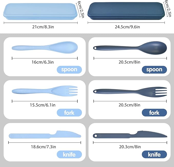 Lnrkai 8 Sets Reusable Utensils Set with Case, 2 Sizes Travel Utensils Cutlery Sets, Plastic Spoons and Forks Set for Lunch Box Accessories for Kid Adults Travel Picnic Camping Use