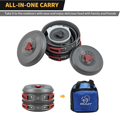 Bulin 24/13/11/8/4 PCS Camping Cookware Mess Kit Lightweight Backpacking Cooking Set Outdoor Cook Gear for Family Hiking, Picnic(Kettle, Pot, Frying Pan, Bowls, Plates, Spoon)