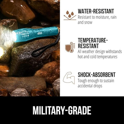 Gorilla Grip Powerful LED 750 FT Water Resistant 5 Adjustable Mode Tactical Flashlight, High Lumens Ultra Bright Battery Life Zoom Flashlights, Small Camping Car Mini Flash Light Accessories Turquoise
