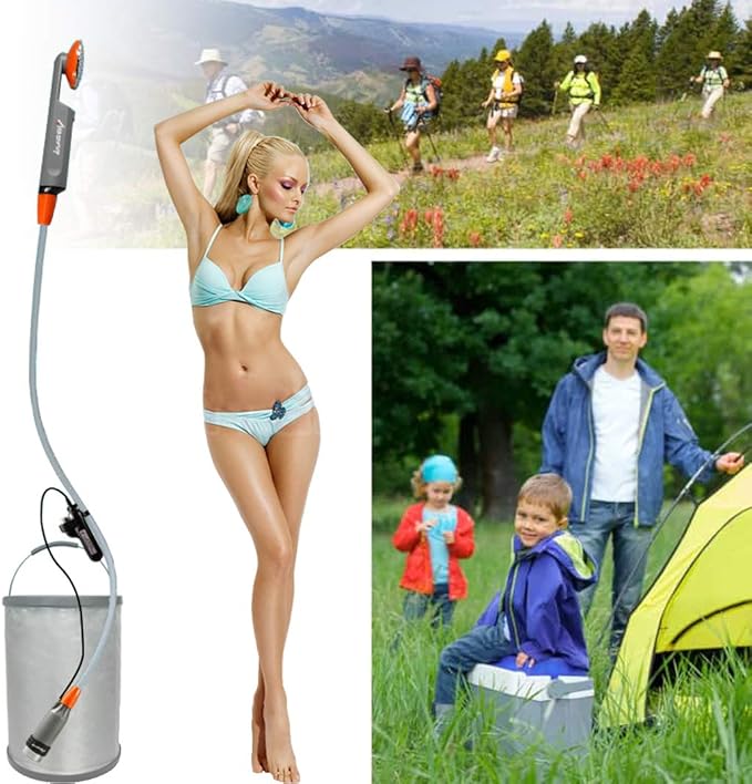 Portable Camping Shower - Portable Water Sprayer - Two Rechargeable Batteries 2200 mAh - Water Pump for Camping, Hiking, Outdoor Travel, Camping Shower Two Batteries