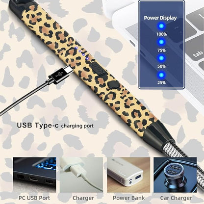 2 Pack Candle Lighter,Arc Lighter with USB Charging,Flameless Windproof,LED Battery Display,Safety Switch,Rotate 360 Degrees,for Aromatherapy,Candles,BBQ,Camping. (Leopard Print)