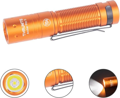ThruNite Archer Pro S LED EDC Flashlight, Customized Edition with 704 Tactical, 1459 High Lumens Tail Switch, USB C Rechargeable Pocket Penlight for Camping, Outdoor and Indoor - Orange Cool White