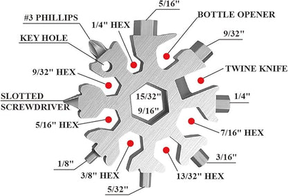 CASIMR Snowflake Multi Tool, Unique Stocking Stuffers for Women Men Kids Adults Teens, Mens Christmas Gifts Cool Gadgets for Dad Birthday Gift, Portable 18-in-1 Stainless Steel Multitool Presents