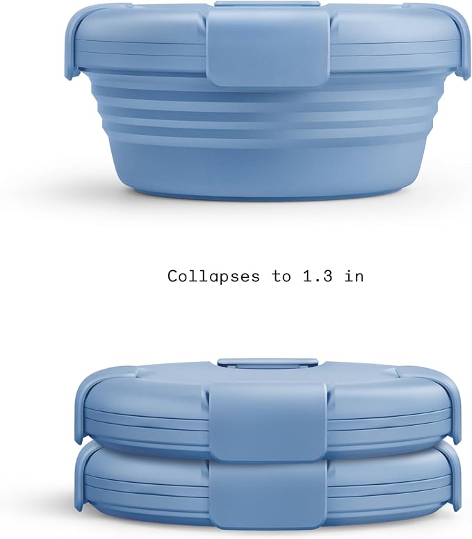 STOJO Collapsible Bowl 3 Set - Steel, 36oz - Reusable Silicone Bowl for Hot and Cold Food - Perfect for Travel, Meal Prep, To-Go Lunch, Camping & Hiking - Microwave & Dishwasher Safe