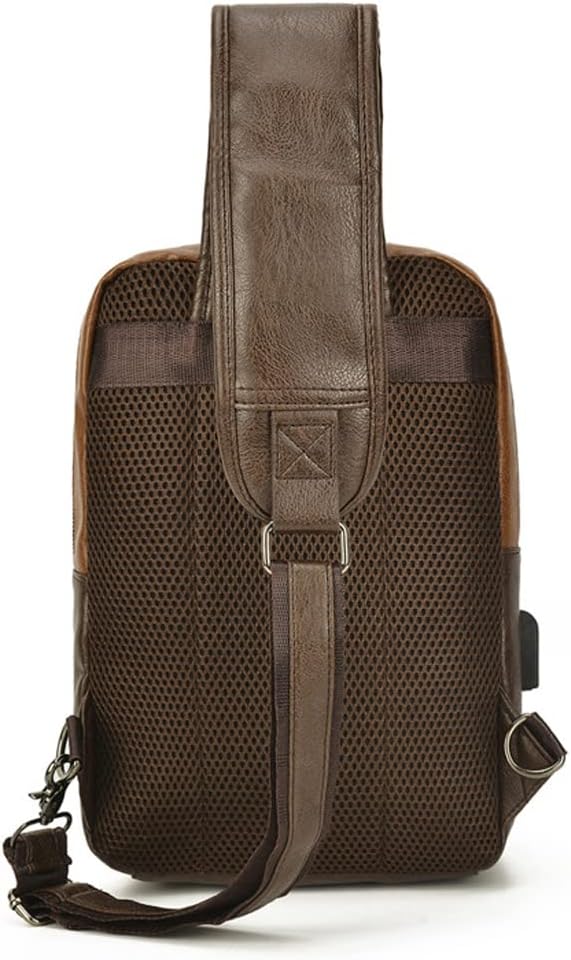 KPYWZER Leather Sling Bag Hiking Daypack for Men Women Outdoor Travel Camping Fishing Crossbody Shoulder Chest Pack Backpack Daypack Brown