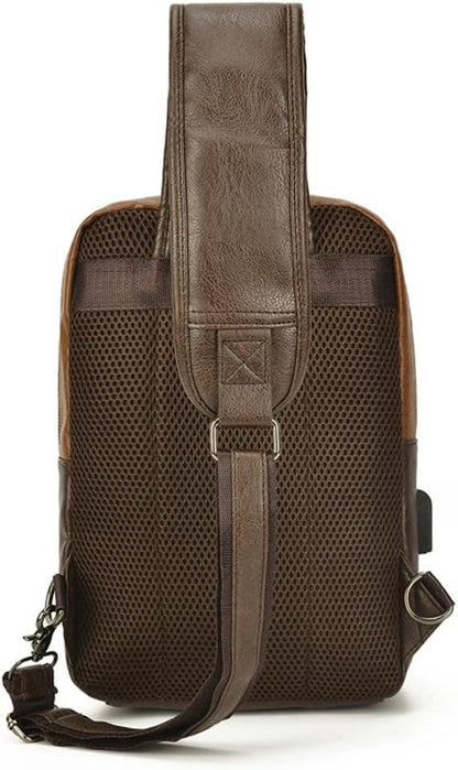 KPYWZER Leather Sling Bag Hiking Daypack for Men Women Outdoor Travel Camping Fishing Crossbody Shoulder Chest Pack Backpack Daypack Brown