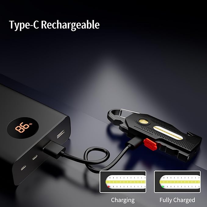 Small Flashlight Rechargeable, 6 Lighting Modes Bright Mini Pocket Light, Keychain Flashlight Multifunctional, Keychain Work Lights Powerful for Camping Fishing Hiking Emergency
