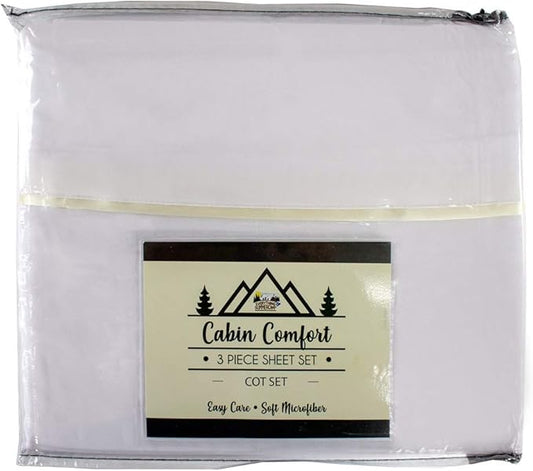 Everything Summer Camp Cabin Comfort - Cot Sheet for Camping and RV Cots - Fits All Cot Size Beds Comfortably -72 x 28 Inches - Super Soft (3 Piece Cot (Fitted, Flat, Pillowcase), White)