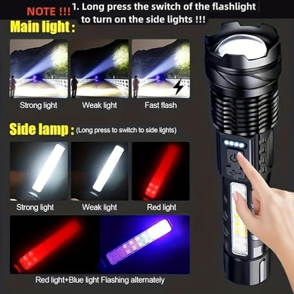 MODOAO LED Flashlight Rechargeable, Handheld Flashlights with 7 Modes & Zoomable, Powerful Emergency Flashlights Camping, Hiking,and Outdoor Use (4 Pack)