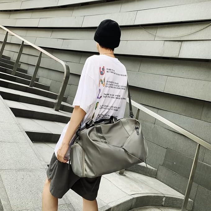 Gym Bag for Men & Women with Shoe Wet Compartment and Wet Pocket, Waterproof Sports Bags for Men, Weekender Overnight Bag, Sport Gym Tote Bags Swimming Yoga (Grey)