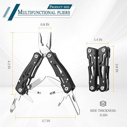 MINI Multitool Pliers, Birthday Christmas Gifts for Men Boyfriend Dad Husband Women, Pocket Knife 14-In-1, Rugged and Practical Portable Computer and Bike Gadgets, Black Camping and Survival Tools