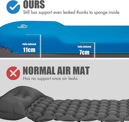 PORTAL Self Inflating Sleeping Pad for Camping, 3" Thick Memory Foam Camping Mat with Pillow, Comfortable Camping Insulated Pad Mattress for Outdoor