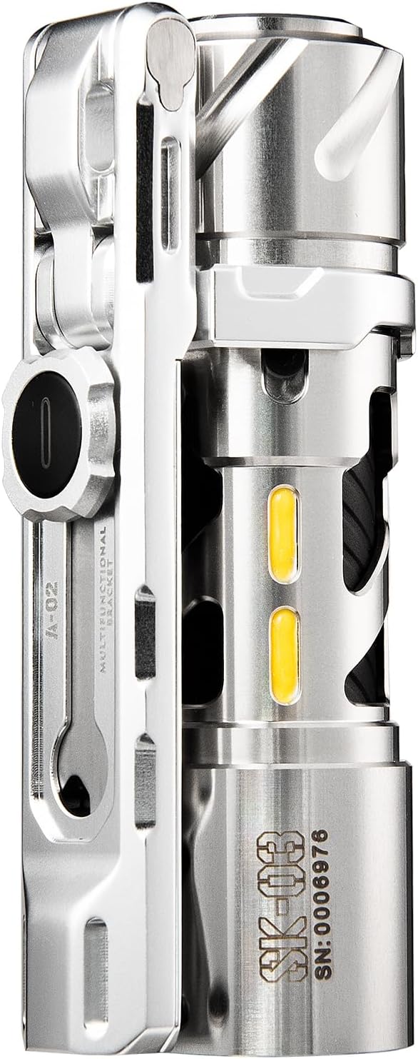 SK03 Pro LED Rechargeable Flashlight, 2 in 1 Magnetic Bracket, Side Light with 4 Colors Filters, 10 Modes, IP65 Waterproof, Mini AA LED Flashlight for Camping, Hiking, Walking