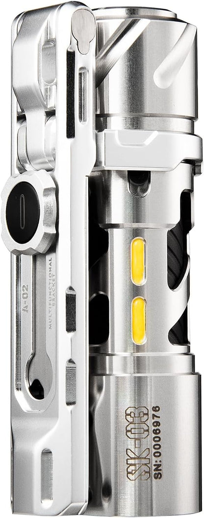 SK03 Pro LED Rechargeable Flashlight, 2 in 1 Magnetic Bracket, Side Light with 4 Colors Filters, 10 Modes, IP65 Waterproof, Mini AA LED Flashlight for Camping, Hiking, Walking