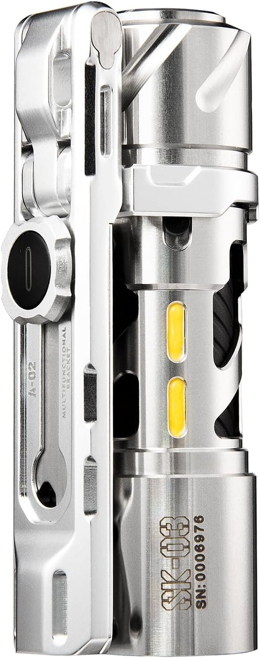 SK03 Pro LED Rechargeable Flashlight, 2 in 1 Magnetic Bracket, Side Light with 4 Colors Filters, 10 Modes, IP65 Waterproof, Mini AA LED Flashlight for Camping, Hiking, Walking