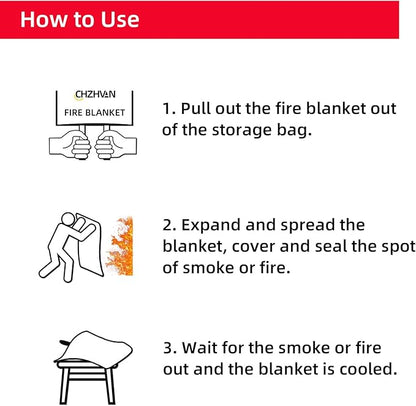 Fire Blanket for Home and Kitchen, Premium Fiberglass [No Harm to Skin], 39.3" X 39.3" Emergency Fire Suppression Blanket with 4 Hooks for Car, Garage, Office & Camping, 4 Pack