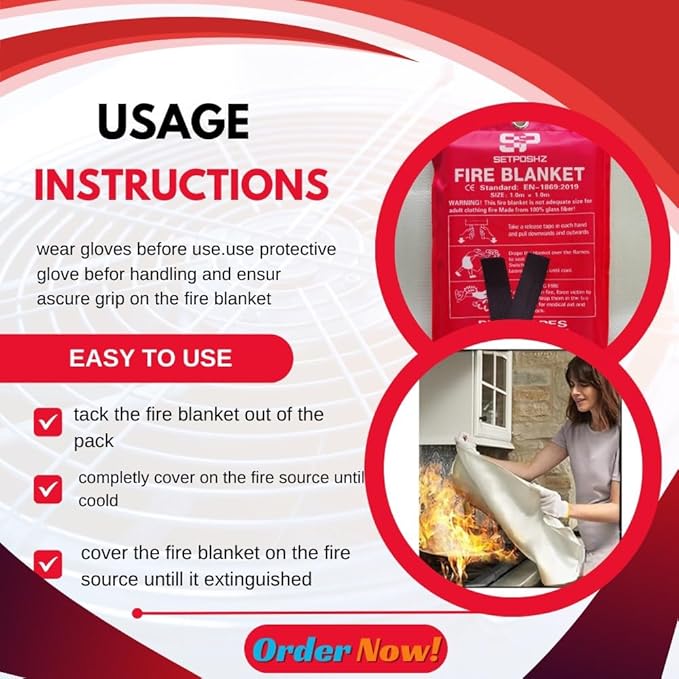 Emergency Fire Blanket Extinguisher Fire Blankets for Home 40" x 40" Fire Blanket to Smother a Kitchen. Fire Blankets are Simple to use by Pulling Down tabs (Pack 2)
