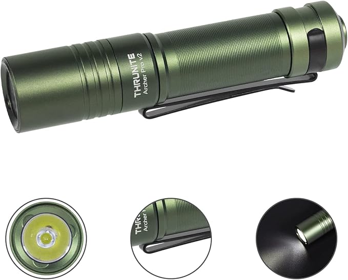 ThruNite Archer Pro V2 EDC Flashlight - 950 Lumens, USB-C Rechargeable, Tail Switch LED Penlight for Camping, Outdoor & Emergency - Cool White (Dark Green)