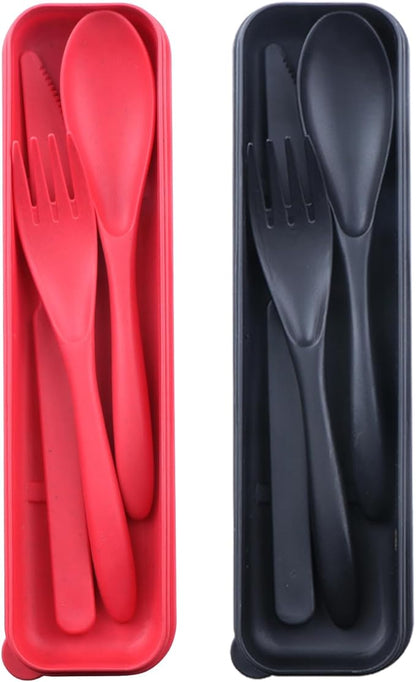 Reusable Travel Utensils Set with Case, 2 Sets Wheat Straw Portable Plastic Fork Spoons Knife Camping Cutlery, Eco-Friendly BPA Free Lunch Tableware Travel Picnic Utensils for Kids Adults Daily Use