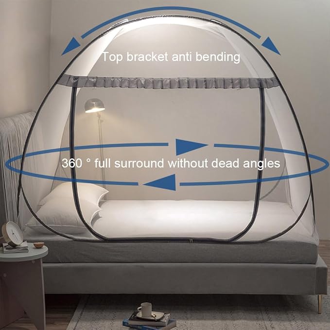 Mengersi Mosquito Net Pop Up Tent for Bed,Bed Canopy with Net Bottom,Mosquito Netting Bed Tent,Bed,Suit for Indoor Outdoor,Camping Tent,Insect Screen(Full/Queen, Gray)