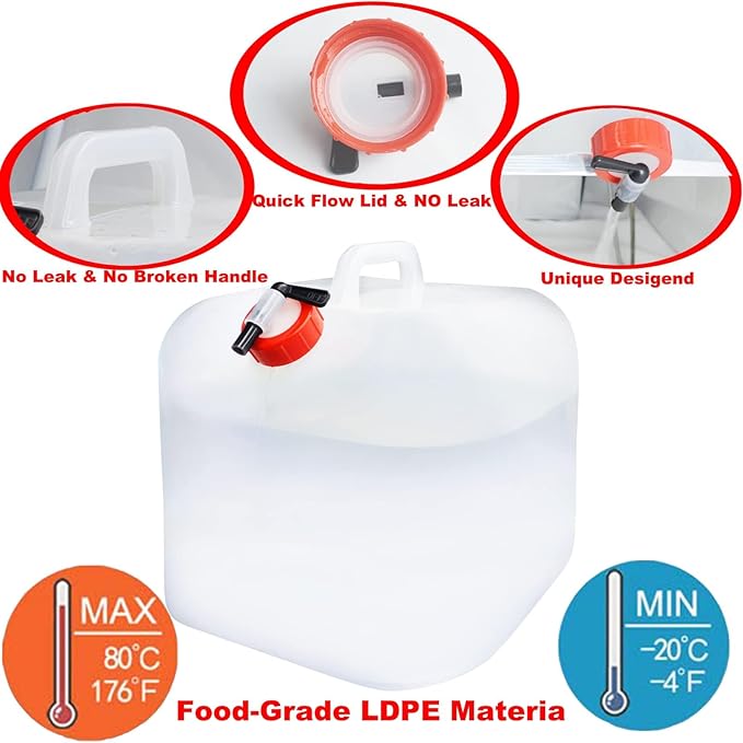 42Gallon Water Storage Container, 8PCS x 5.3Gal/20L, Emergency Water Jug Bags with Spigot, Collapsible Water Containers, BPA-Free Water Bottle Survival Kit for Outdoor Fishing, Camping, Hiking