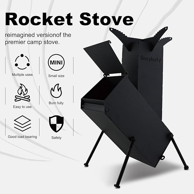 Rocket Stove Wood Burning Camp Stove Rocket Stove for Cooking Portable Wood Mini Burning Stove, Fire Camping Stove for Cooking backyard cooking Camping grill outdoor events BBQ Comes with storage bag