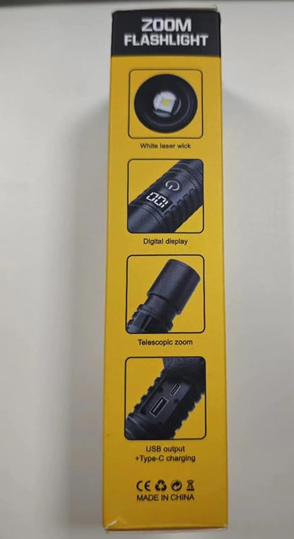 Semlos LED Flashlight 1500 Lumens with Display Screen, Zoomable and Tactical Flashlight for Outdoor Activities, Powerful Emergency Flashlights Rechargeable for Camping, Hiking