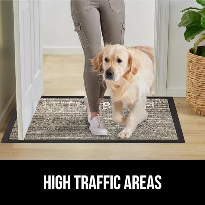 GORILLA GRIP 100% Waterproof All-Season WeatherMax Doormat, Durable Natural Rubber, Stain and Fade Resistant, Low Profile, Indoor Outdoor Door Mats, Easy Clean Patio Entrance Mat, 17x29, Sand Beach