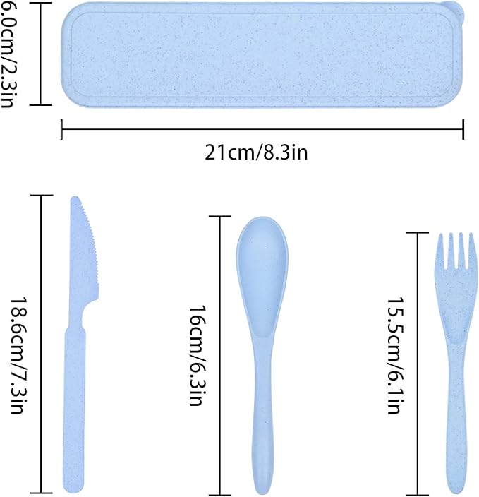 Travel Utensil Set with Case, 4 Sets Wheat Straw Silverware Reusable Knife Spoons and Forks Cutlery Set, Portable Utensil Sets for Travel Picnic Camping or Daily Use