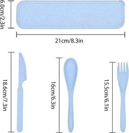 Travel Utensil Set with Case, 4 Sets Wheat Straw Silverware Reusable Knife Spoons and Forks Cutlery Set, Portable Utensil Sets for Travel Picnic Camping or Daily Use