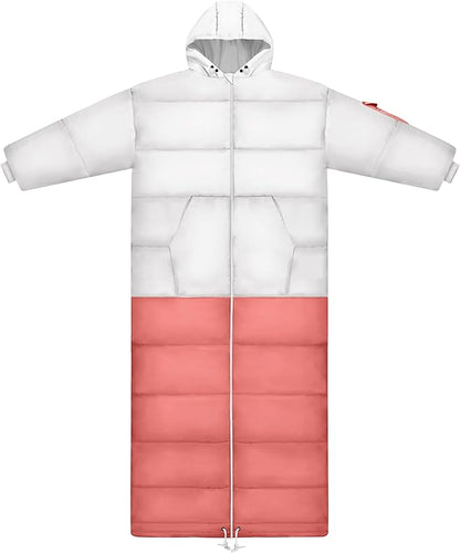 Thermotuff Wearable Sleeping Bag with Dual Hoodie, Long Sleeves, Pockets & Adjustable Drawstring - Ideal for Camping, Cold Weather Hiking, and Stadium Sak Blanket