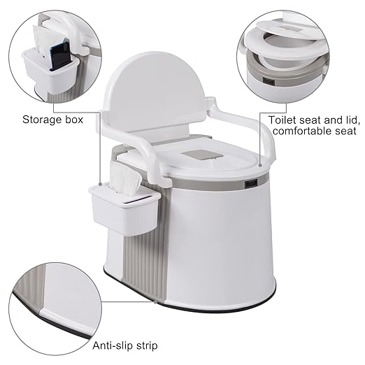 Outvita Portable Toilet, Lightweight RV Porta Potty, Bedside Commode With Detachable Inner Bucket & Removable Storage Box for Boat Van Hiking Fishing Bathroom Hospital Camping