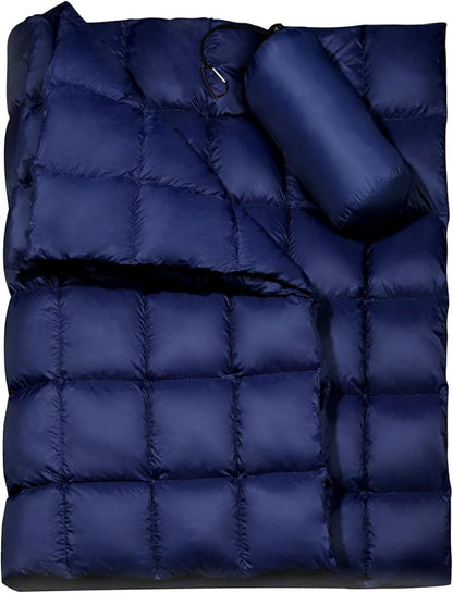 Camping Blanket, Outdoor Windproof Down Camping Blanket, Thicker Water Resistant Lightweight Camping Blanket, Portable, Wearable, Warm for Camping, Traveling, Hiking, Extra Large (79 "x 55"), Navy