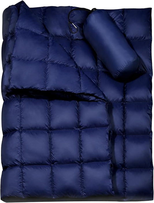 Camping Blanket, Outdoor Windproof Down Camping Blanket, Thicker Water Resistant Lightweight Camping Blanket, Portable, Wearable, Warm for Camping, Traveling, Hiking, Extra Large (79 "x 55"), Navy