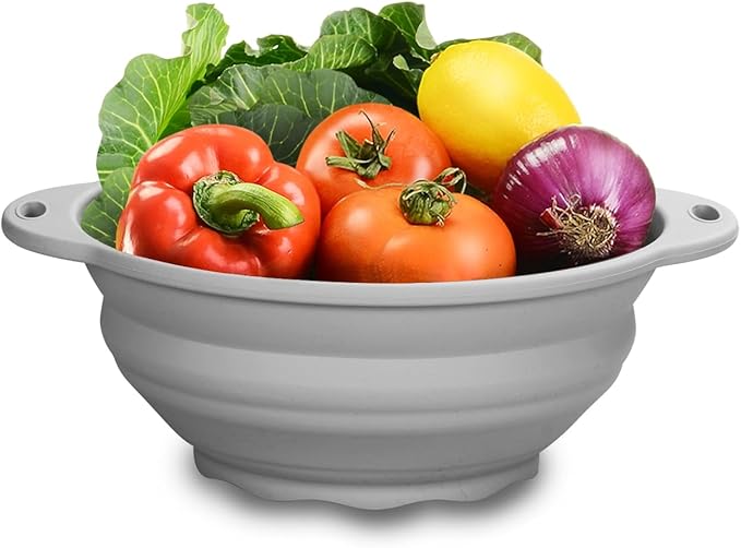 Silicone Camping Bowl 88oz Collapsible Silicone Salad Bowl Large Silicone Bowl for Outdoor Hiking Travel(Light Grey)