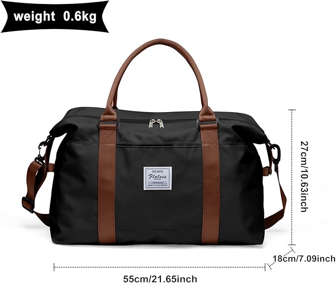 Womens travel bags, weekender carry on for women, sports Gym Bag, workout duffel bag, overnight shoulder Bag fit 15.6 inch Laptop (Large, Black)