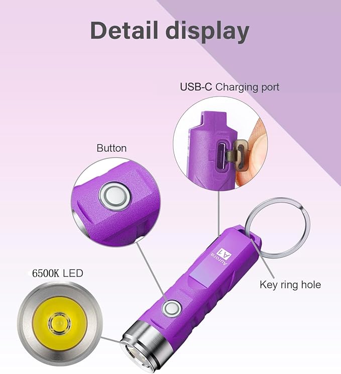 RovyVon Aurora A1 G3 Rechargeable Keychain Flashlights USB C, 650lumens Bright Mini EDC Flashlight IPx6 Multi Functions Small Pocket Flashlight, Outdoor Camping Essentials EDC Gear for Men Women