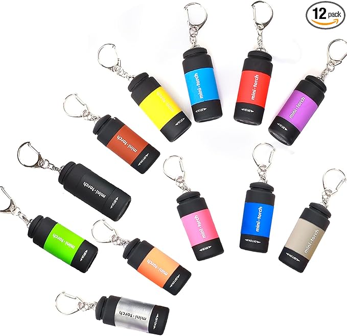Mini Flashlight Keychain Rechargeable, Colorful Small LED Flashlight Torches for Kids/Adult Hiking Camping,Waterproof Pocket Flashlight for Kids for Backpack,(12 Pack)