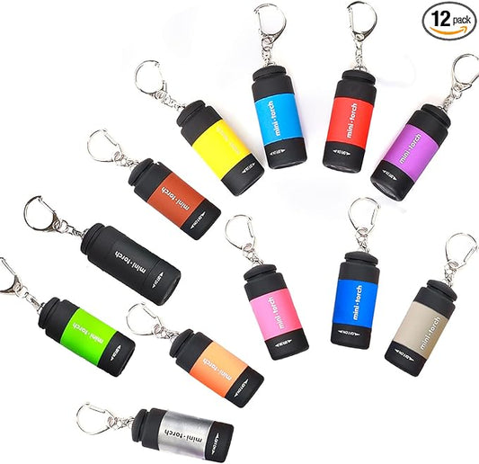 Mini Flashlight Keychain Rechargeable, Colorful Small LED Flashlight Torches for Kids/Adult Hiking Camping,Waterproof Pocket Flashlight for Kids for Backpack,(12 Pack)