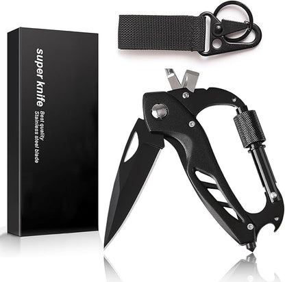 Multitool Carabiner with Pocket Knife for Men, EDC Carabiners Keychain with Folding Knives, Bottle Opener, Window Breaker and Screwdriver, Survival Gear/Gadget for Camping Hiking