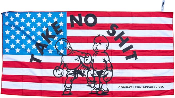Combat Iron Apparel Microfiber Beach Towel - Fast Drying, Sand-Free Super Absorbent, 3’ x 5’ with Mesh Bag, Ultra Compact (USA Flag - Boxer)