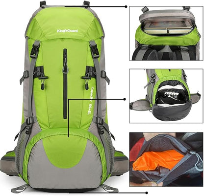 King'sGuard 70L Hiking Backpack Waterproof Camping Backpack with Rain Cover Large Lightweight Backpacking Backpack Daypack for Travel Outdoor -Frameless (Green)