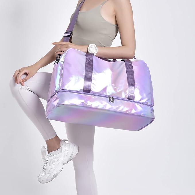 Travel Bag, Gym Bag for Women, Weekender Bags for Women, 40 L Waterproof Duffel Bag, with Shoe and Wet Compartments, Perfect for Gym,Overnight and Travel Use (Purple)
