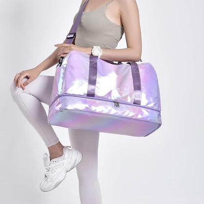 Travel Bag, Gym Bag for Women, Weekender Bags for Women, 40 L Waterproof Duffel Bag, with Shoe and Wet Compartments, Perfect for Gym,Overnight and Travel Use (Purple)